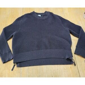 FLX Womens Cropped Pullover Sweater‎ Side Zippers Navy Blue Ribbed Size M